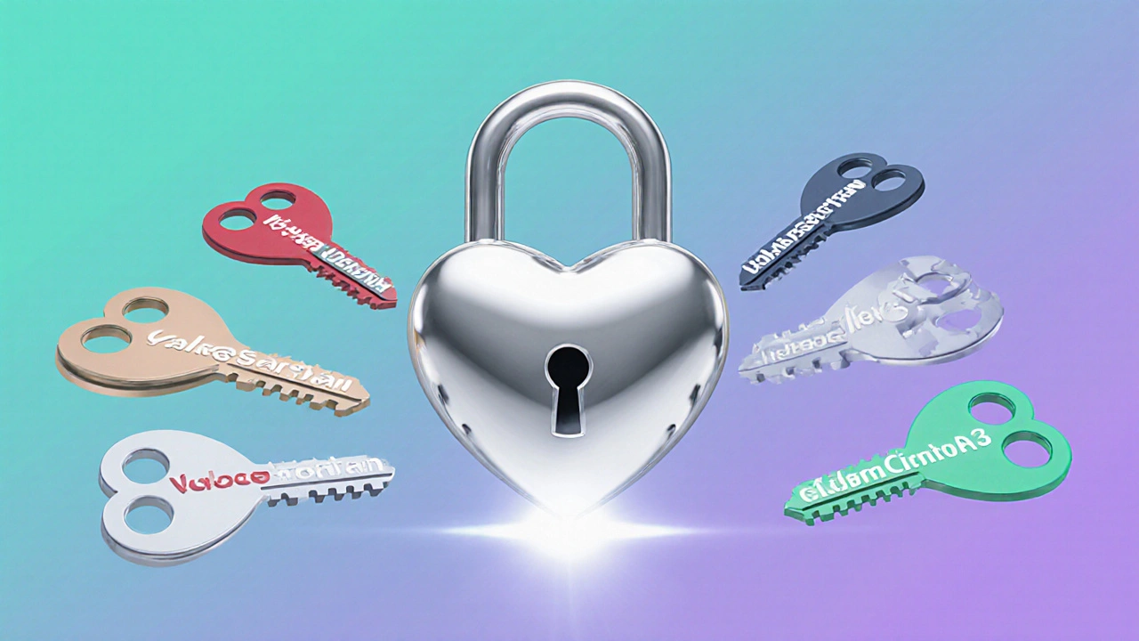 Heart‑shaped lock with different colored keys representing various blood‑pressure drugs.