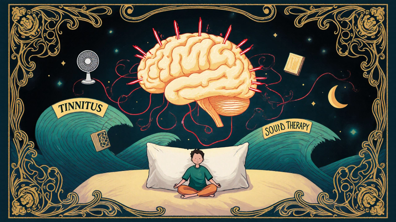 A glowing brain lantern emits angry spikes and soothing waves, with a meditating figure below in dreamy art style.