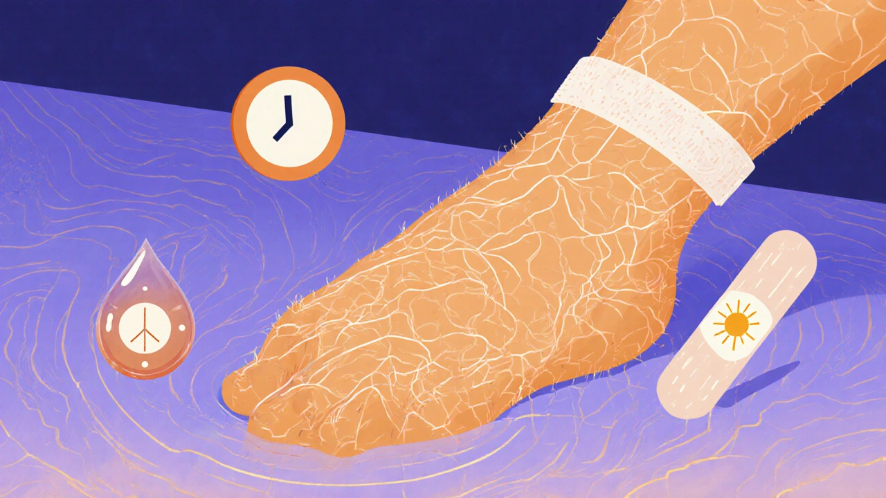 Healed skin showing glowing veins and recovery symbols in a soft, abstract psychedelic style.