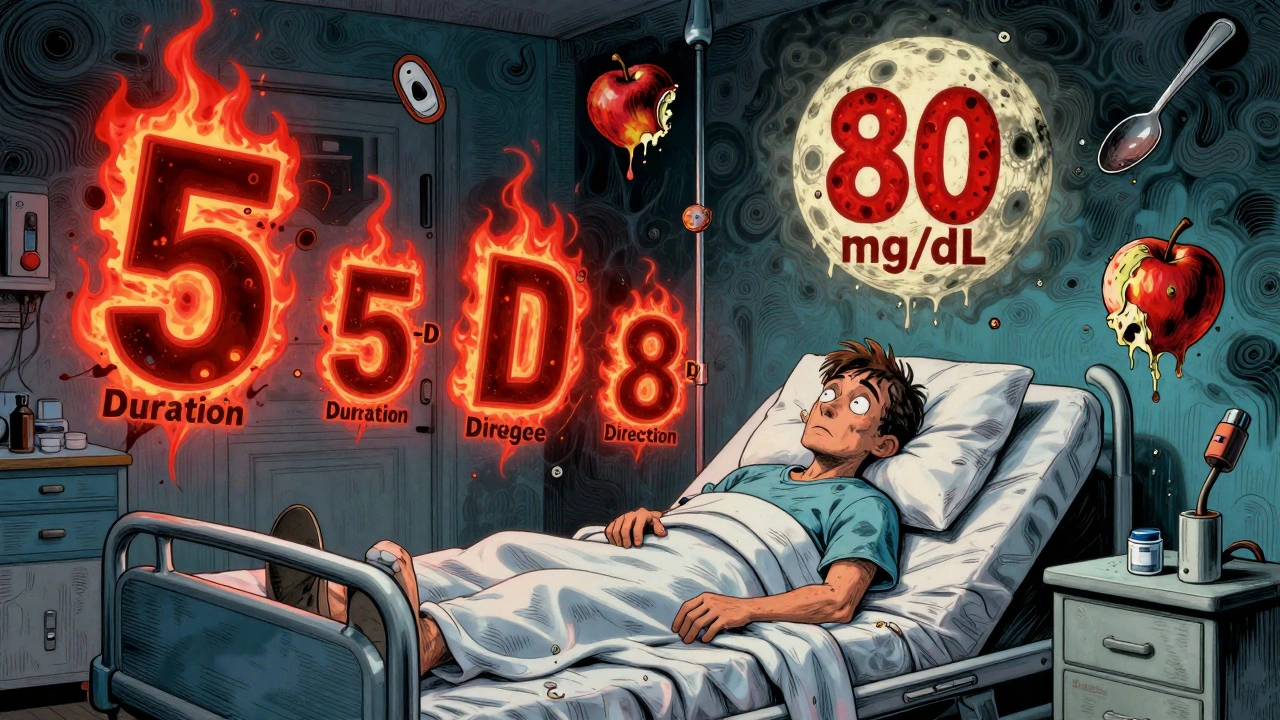 A patient surrounded by floating medical icons and a giant BUN number, with metallic food symbols drifting in a psychedelic hospital scene.