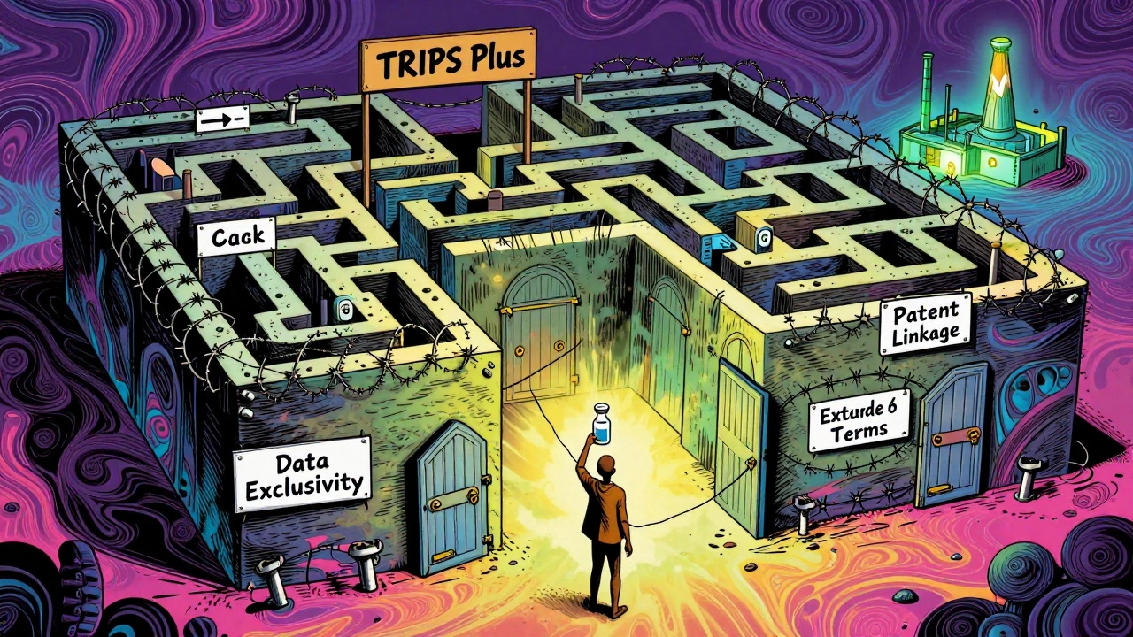 African nation trapped in a legal maze of TRIPS Plus barriers, with a fragile thread leading to India.