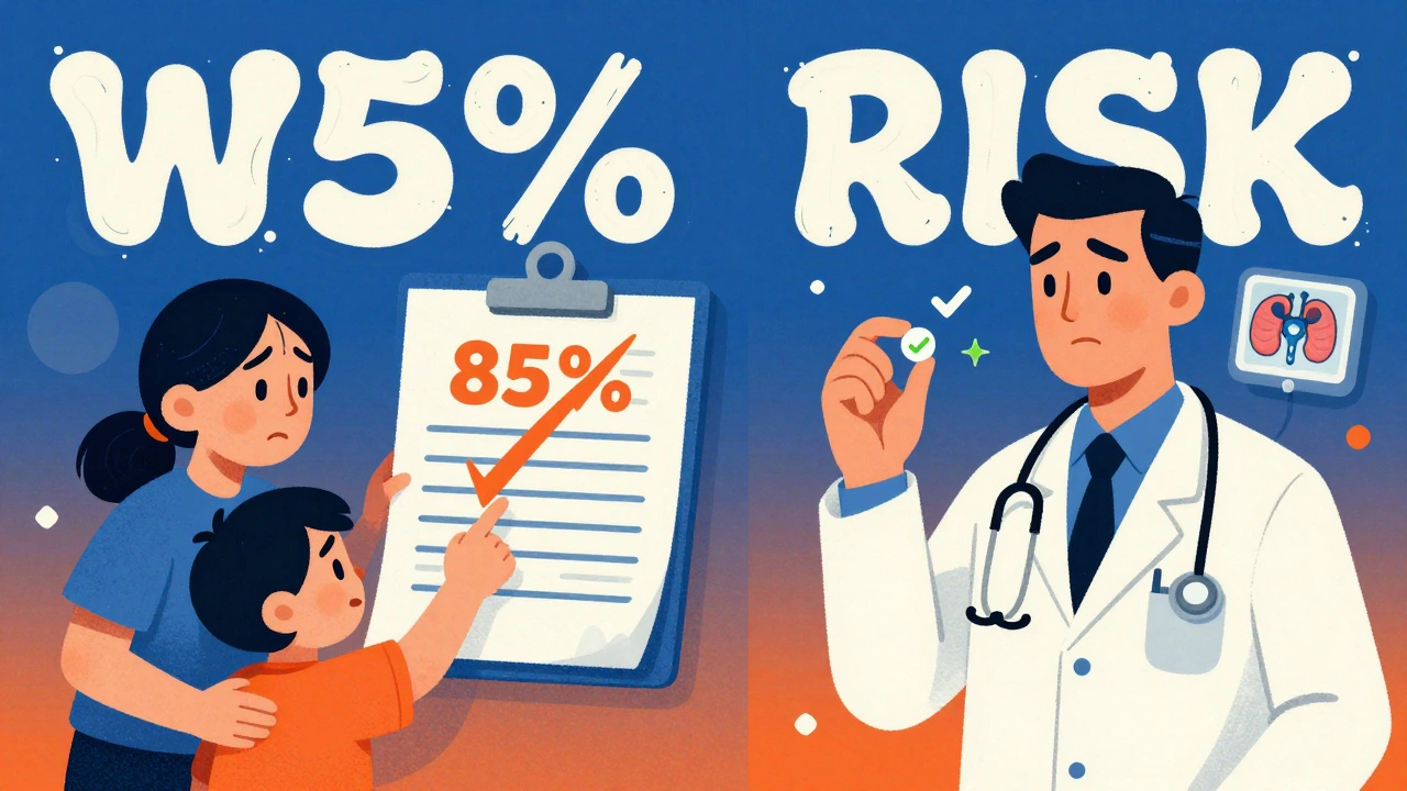Split scene: worried family vs. doctor with pill and medical icons in swirling psychedelic colors.