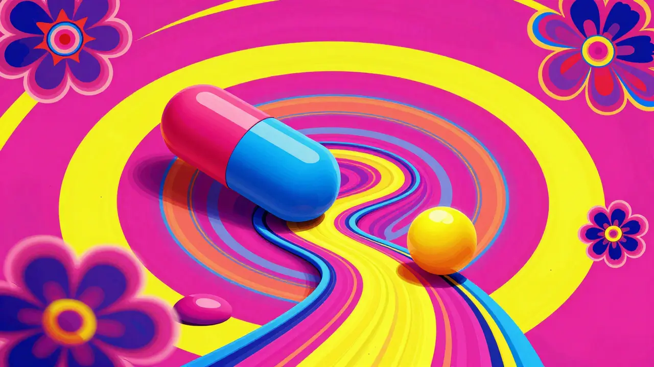 Abstract colorful pathway symbolizing the transition between different antidepressant medications.