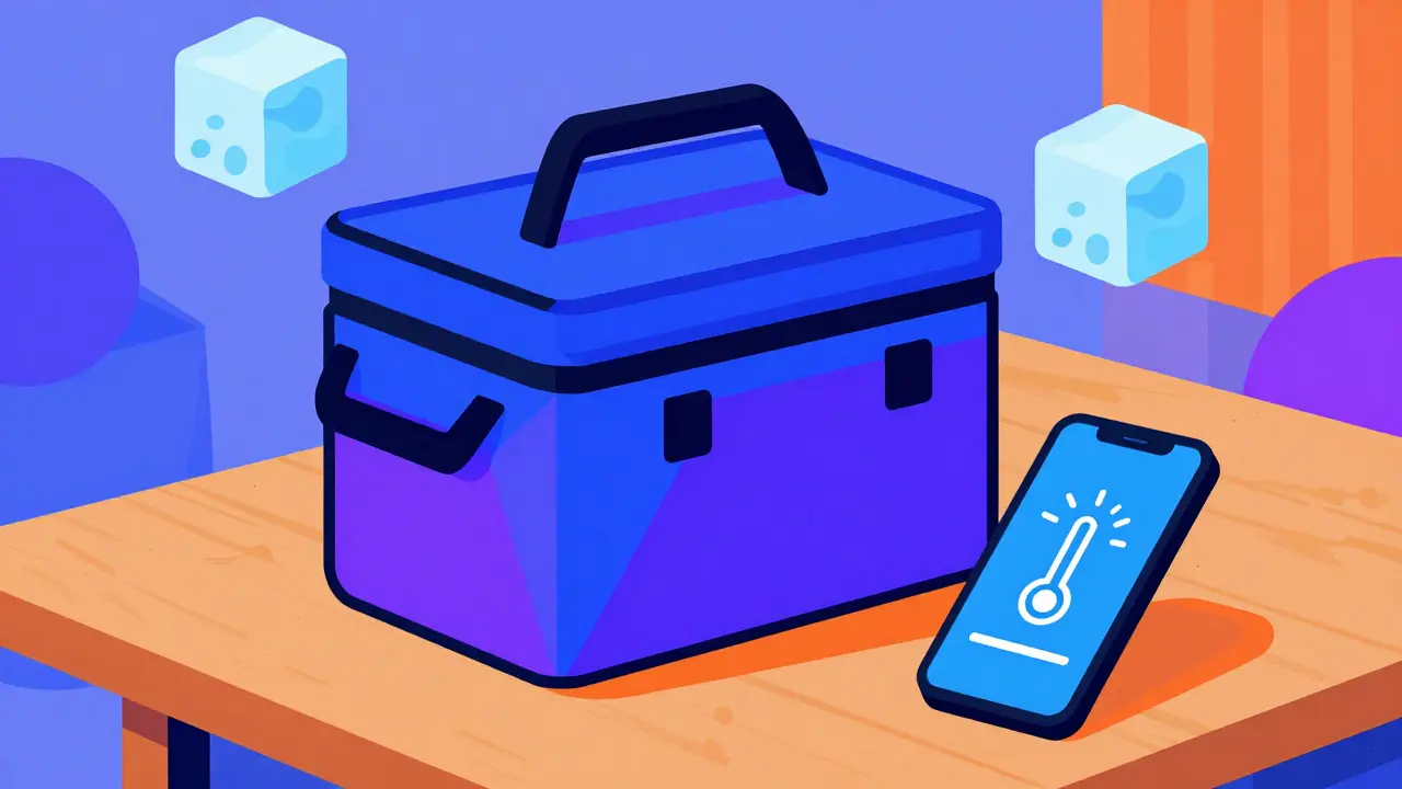 Illustration of coolers and phones for med storage