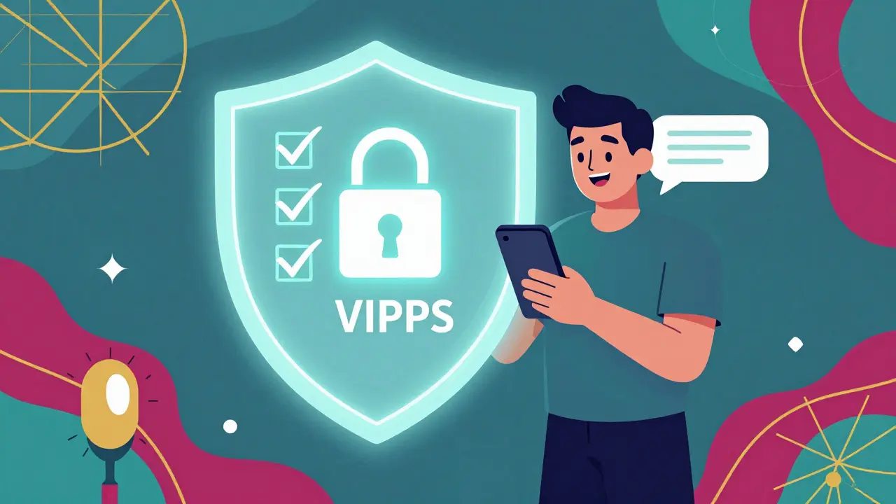 Illustration of secure online prescription verification with shield and phone icons.