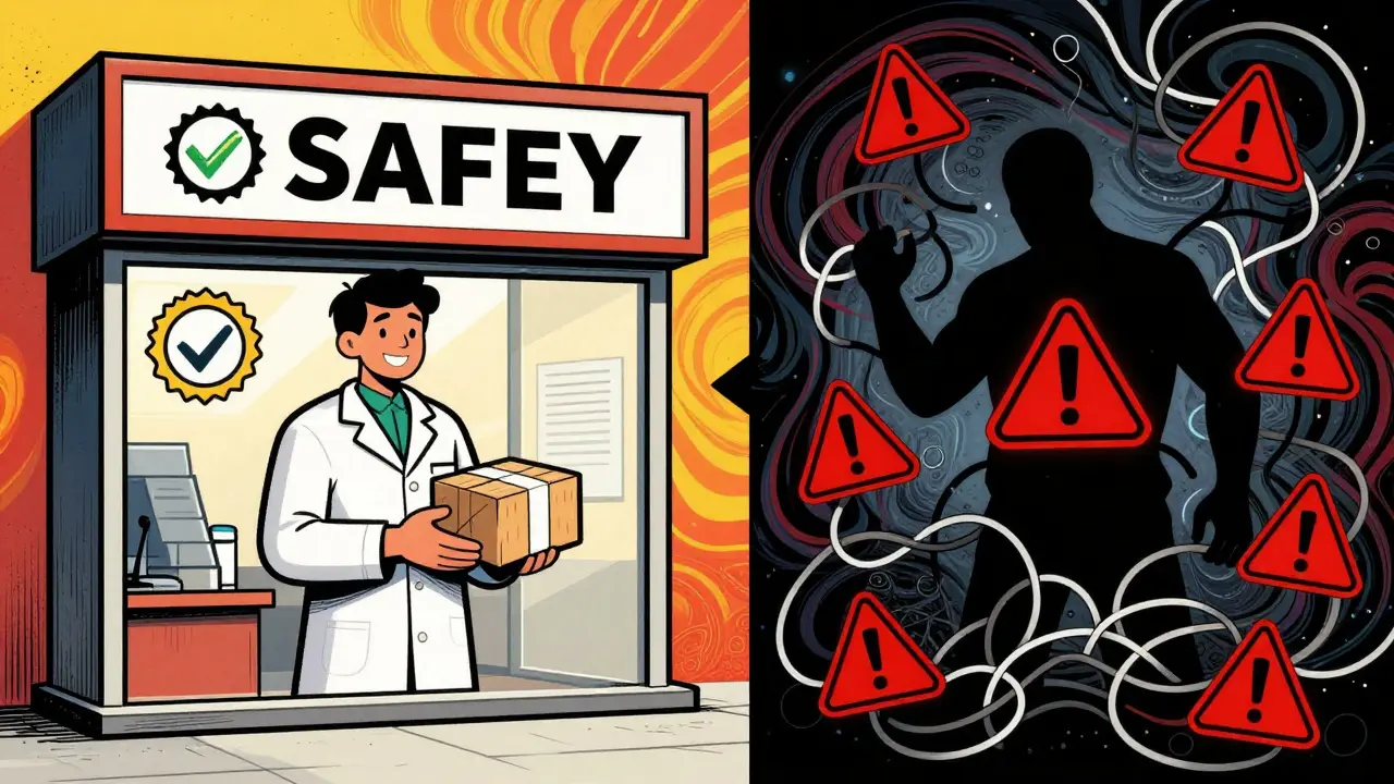 Safe vs risky online pharmacy comparison illustration