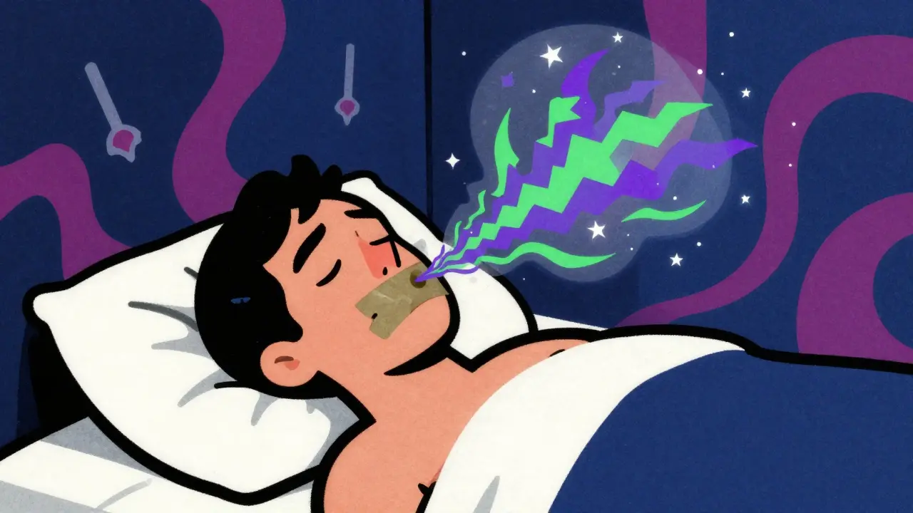 Illustration of person struggling to breathe with taped mouth