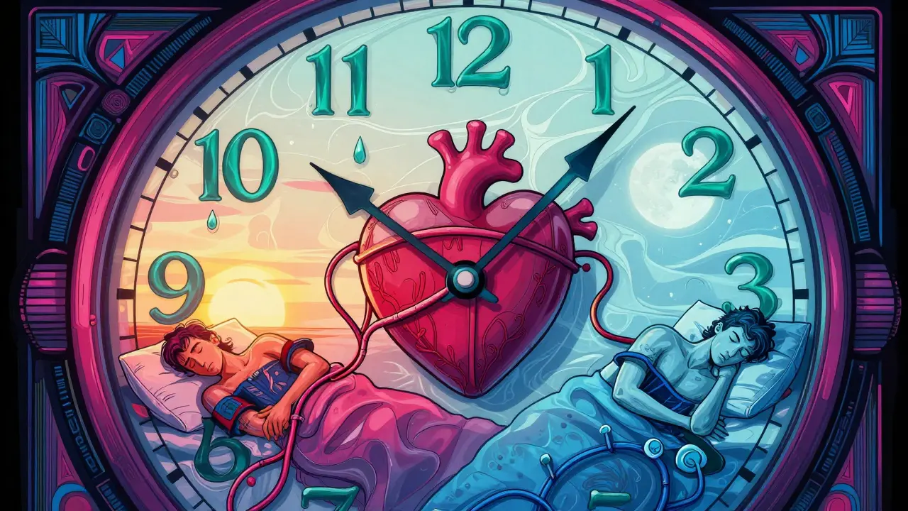 Abstract illustration of circadian rhythm linking heart health to sleep and wake cycles