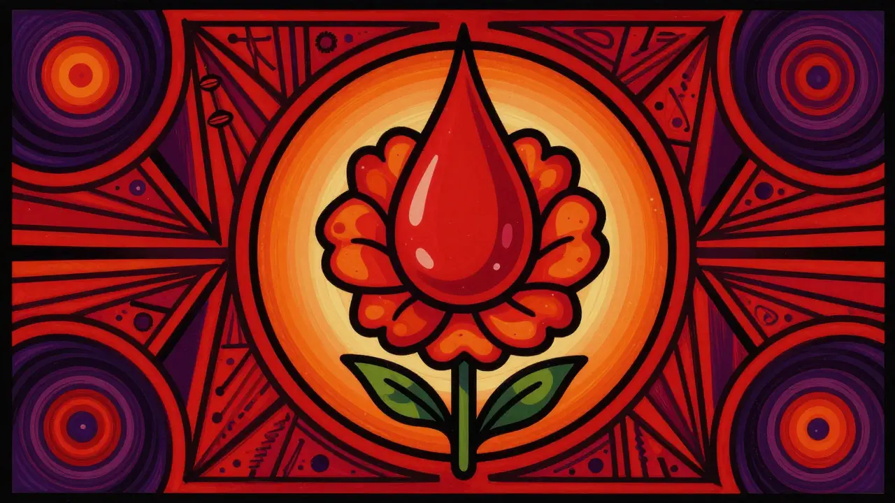 Artistic representation of a blood drop turning into a flower, symbolizing health monitoring.