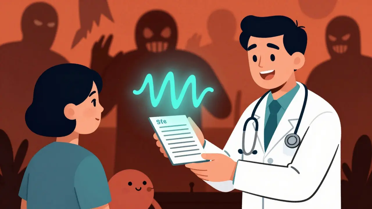 Doctor offering safer medication options with calming colors
